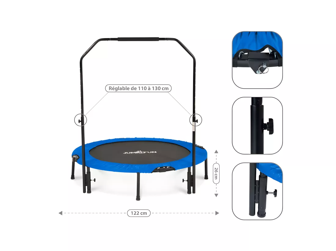 Mini Trampoline Fitness Jump4fun Pliable Double-Bar - Ø122cm