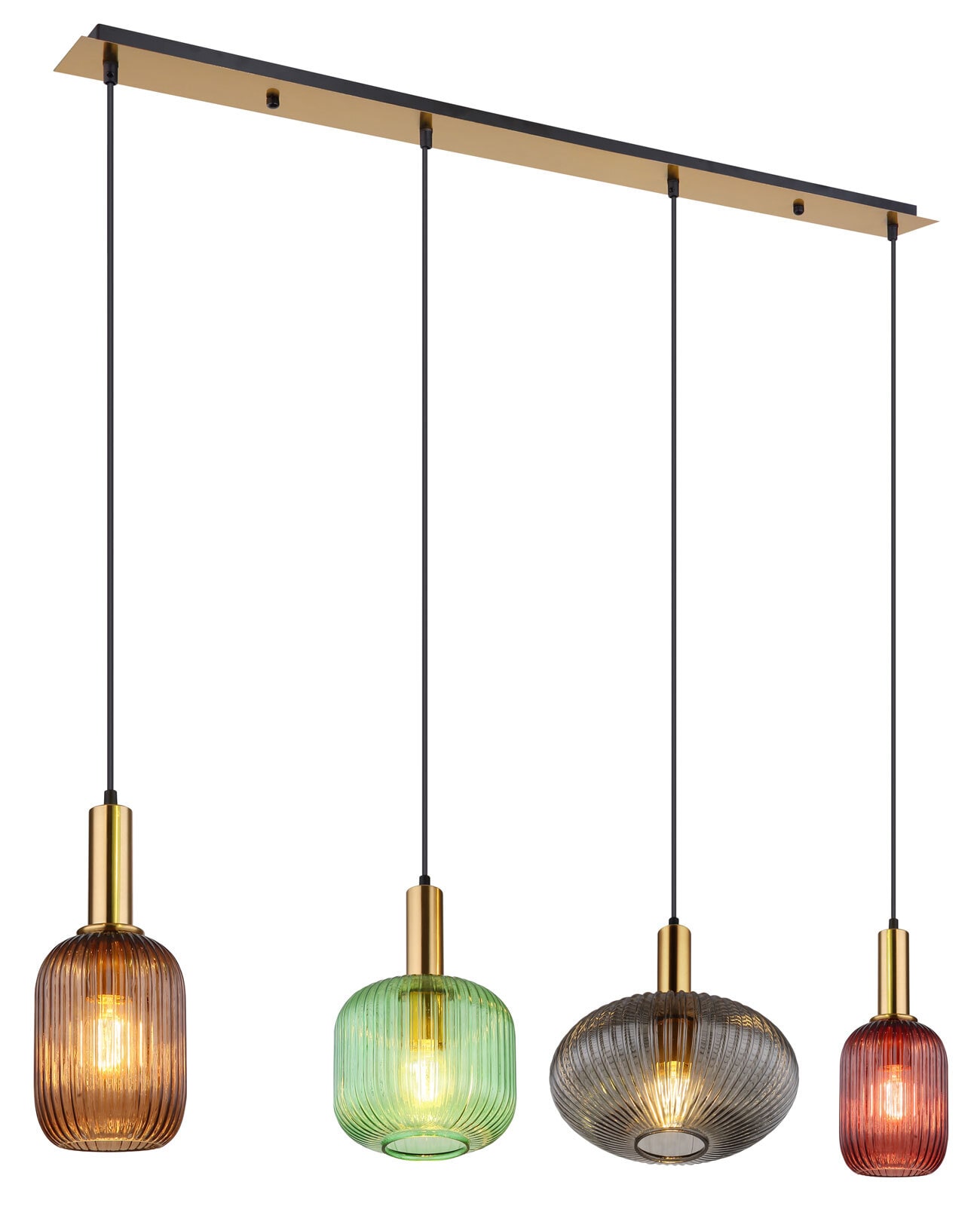 GLOBO Retrofit Balkenpendel Normy messingfarbig mehrfarbig 115x30cm 120cm Metall Glas 4-flammig
