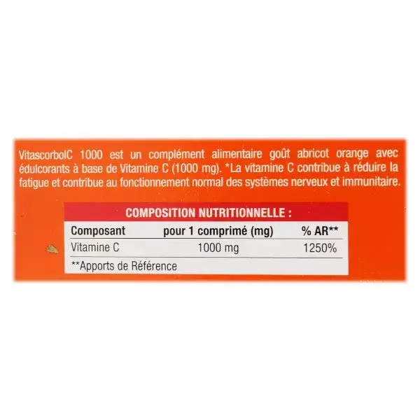 Vitascorbol Vitamina C 1000mg, embalagem com 2 x 20 comprimidos efervescentes.