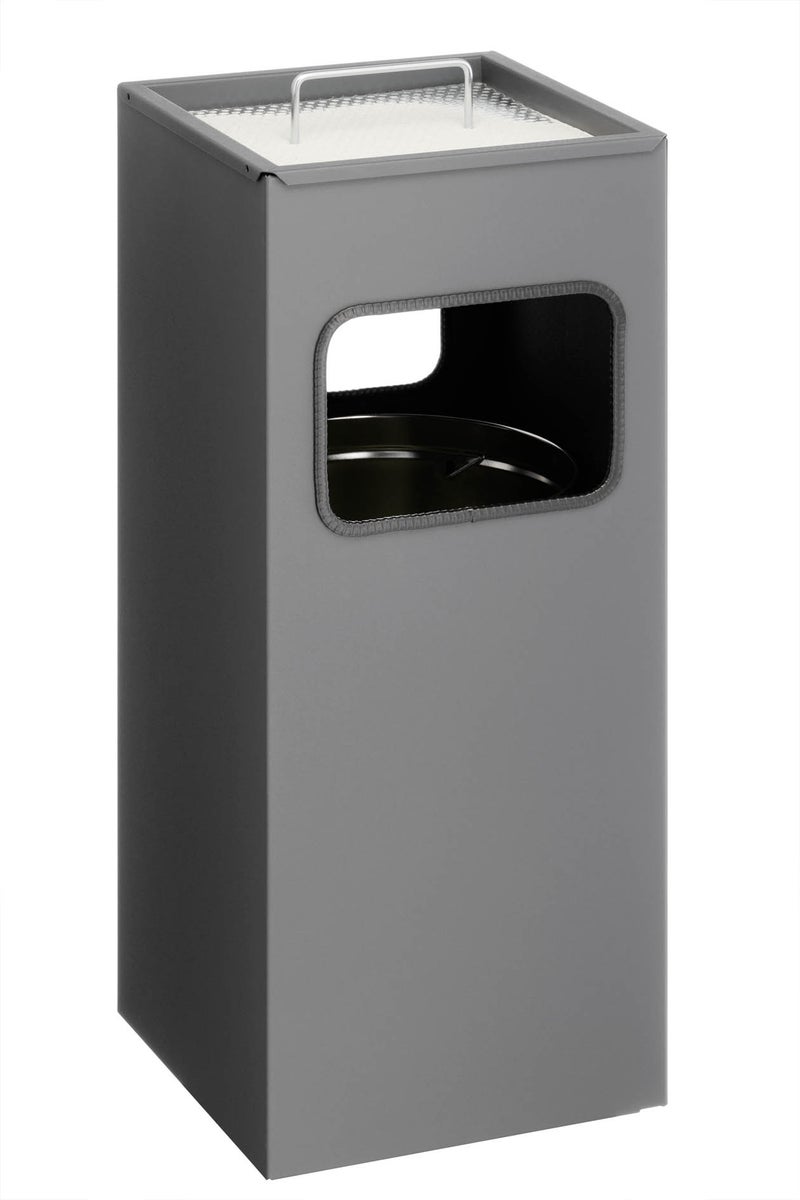 Duurzame 333158 Metalen prullenbak met asbak, vierkant, antraciet