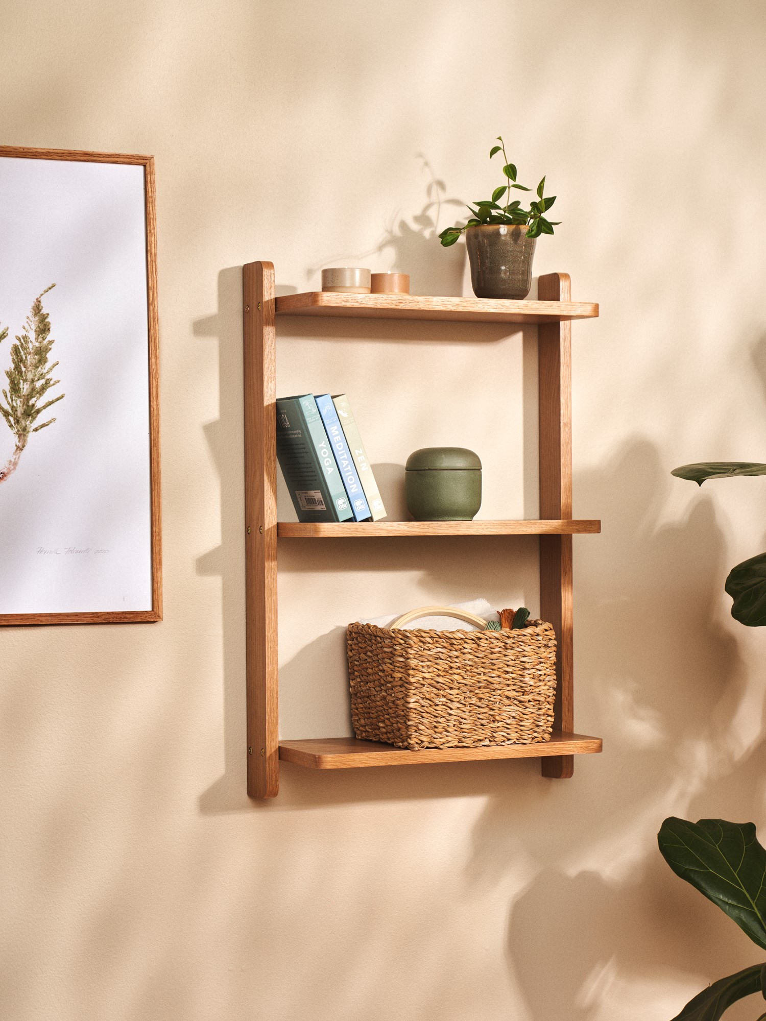 Væghylde | MDF med laminat, egetræ. 40 x 15 x 60 cm. | Medium Wood