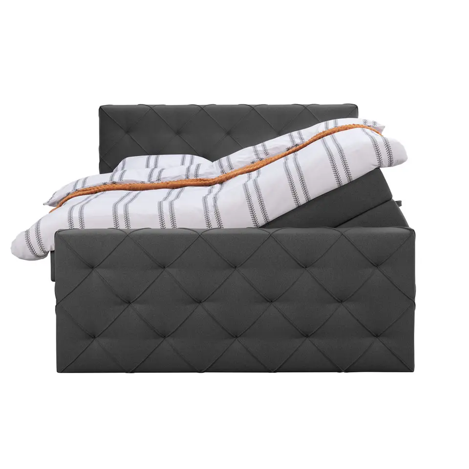 Boxspring met opbergruimte en voetbord Liv geruit - antraciet - 160x200cm