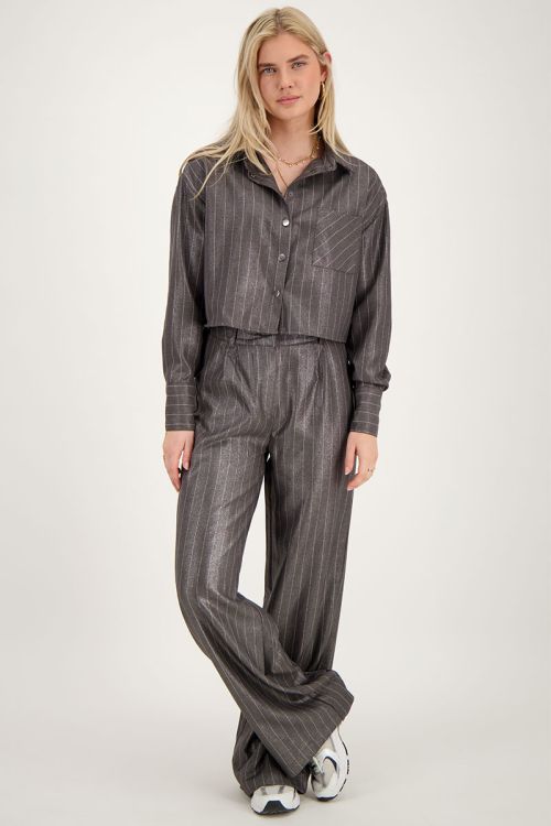Grijze metallic pinstripe blouse