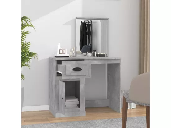 Coiffeuse et miroir gris béton 90x50x132,5 cm bois d'ingénierie