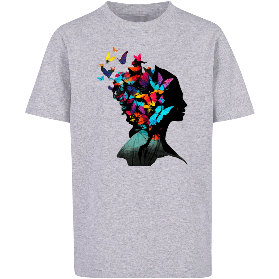 F4NT4STIC T-Shirt Schmetterling Silhouette TEE UNISEX heather grey