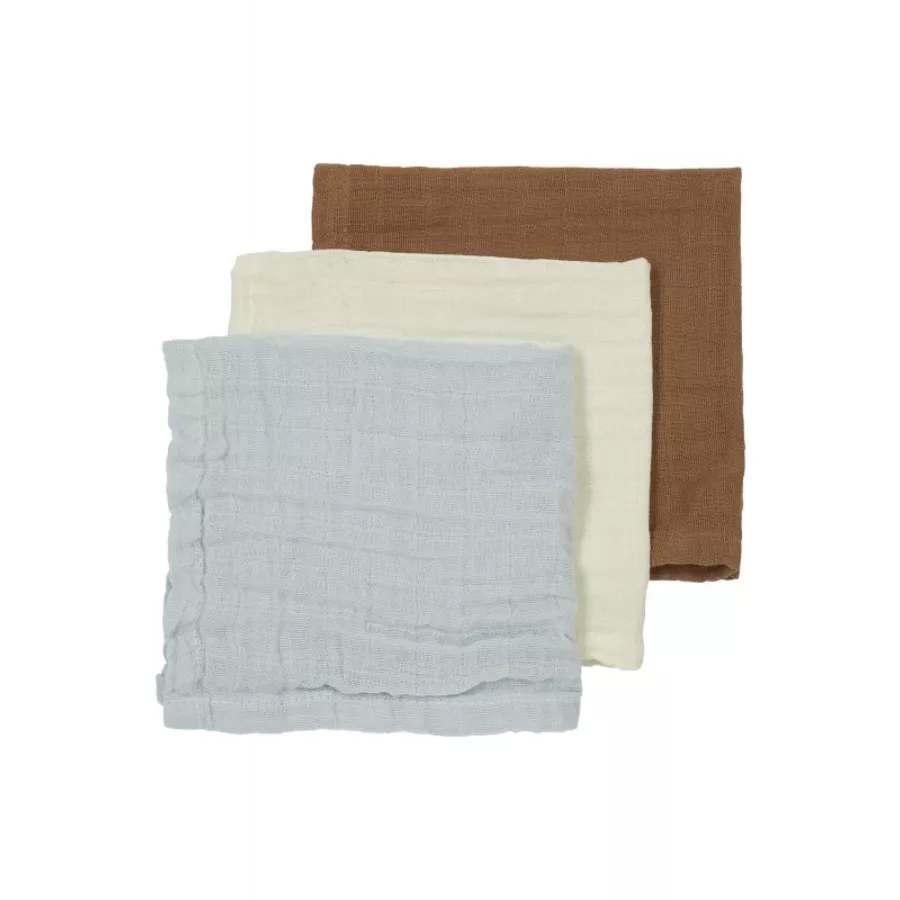 MEYCO Musselin Spucktücher 3er-Pack Uni OffwhiteLight BlueToffee