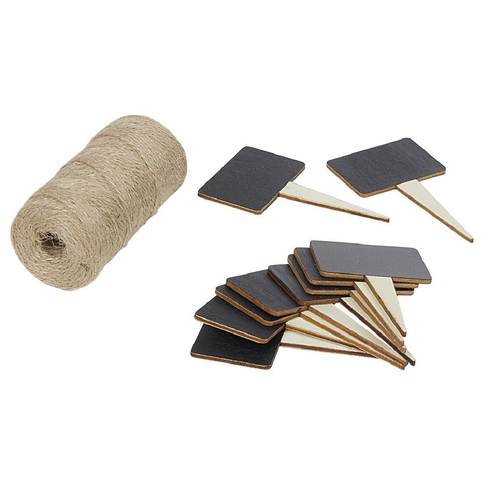 Set étiquettes ardoise à planter x10 et rouleau de corde en jute x1