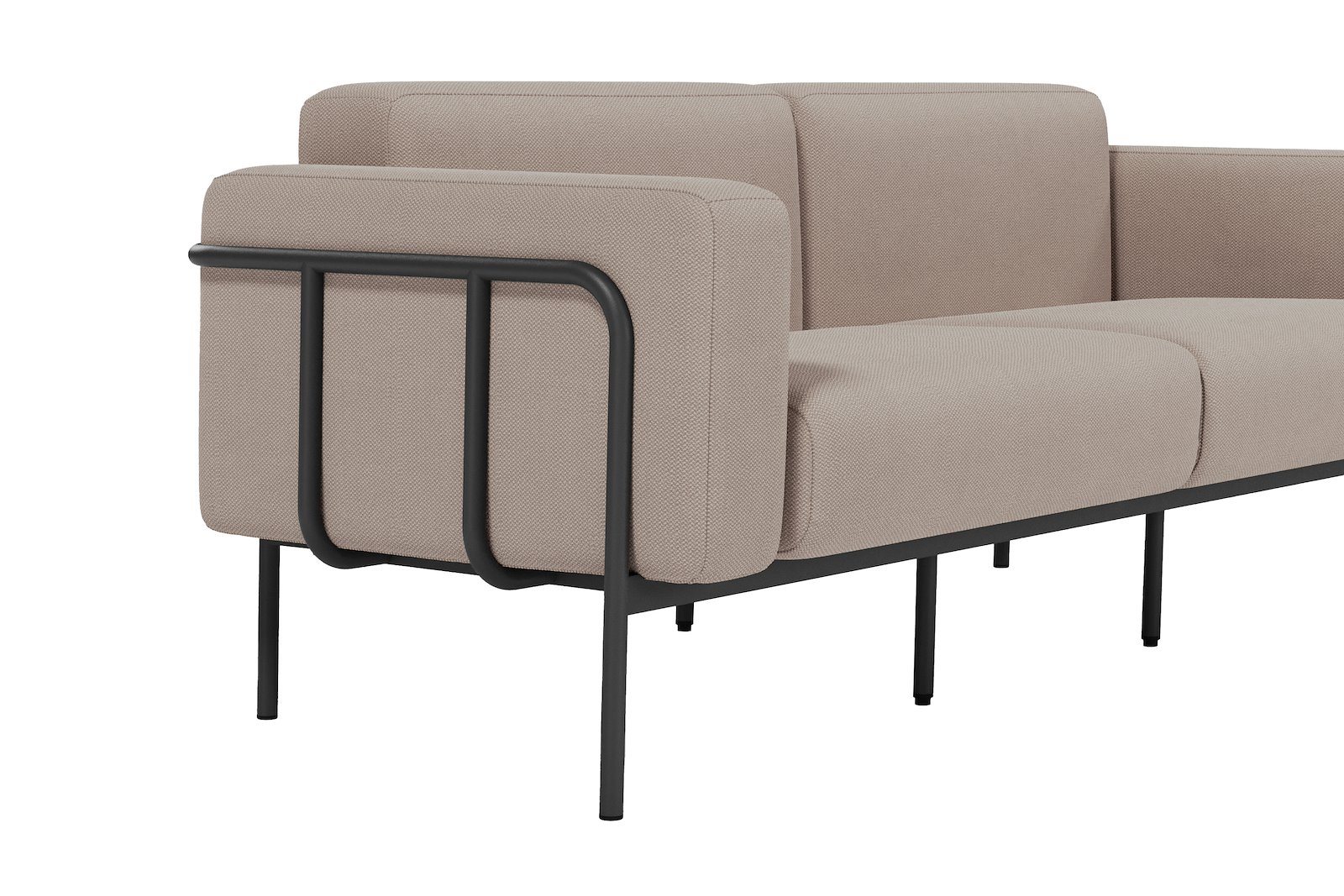 Forli 3-seter hagesofa Tekstil Jojoba 1 stone, med ramme og ben i sortlakkert aluminium.