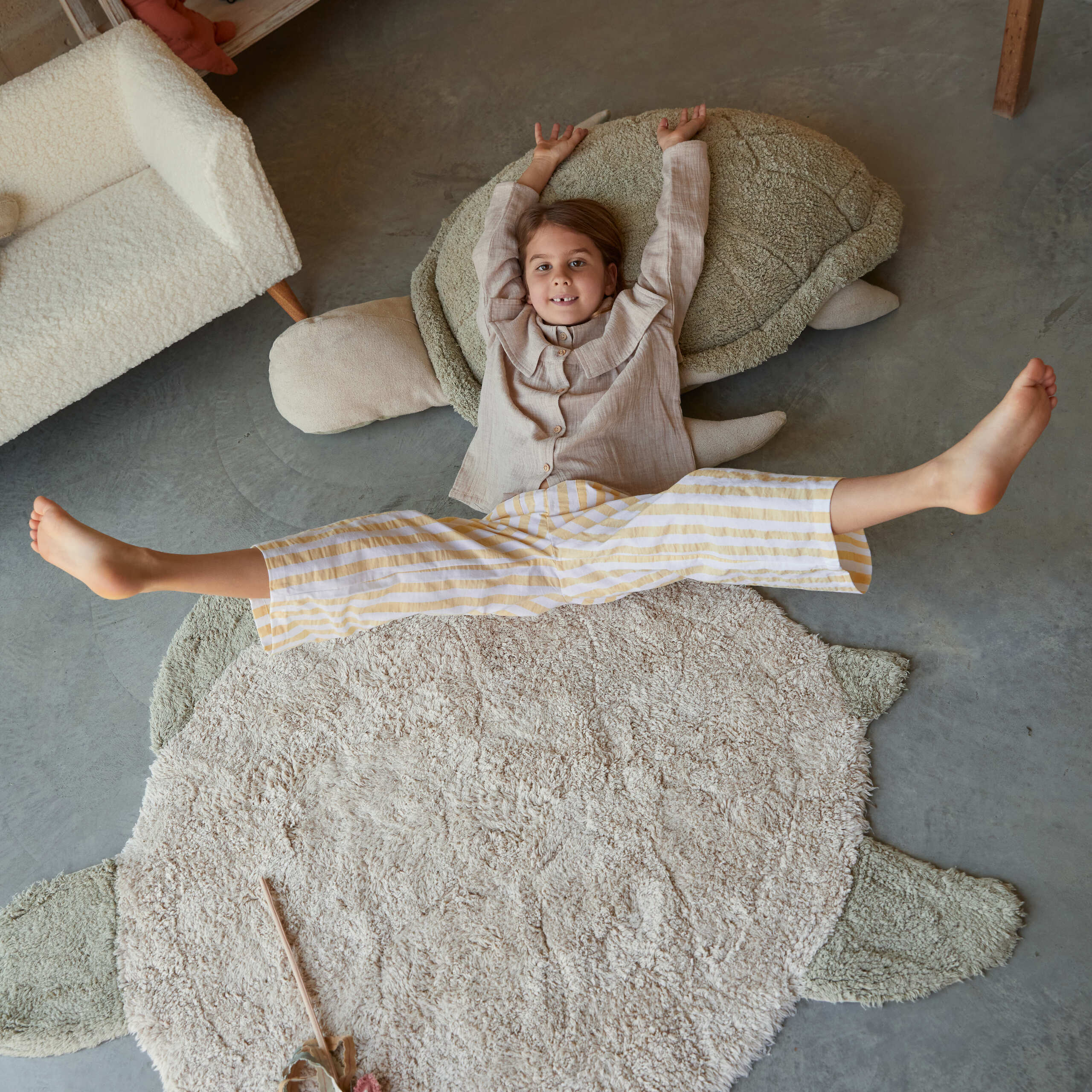TORTUE DE MER - Tapis en coton lavable | Beige