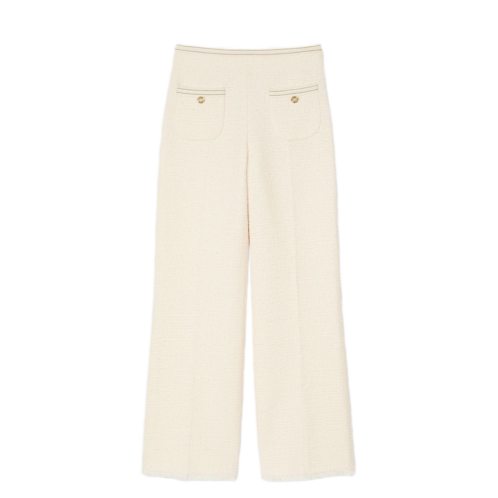 Pantalon droit en tweed texturé | Blanc