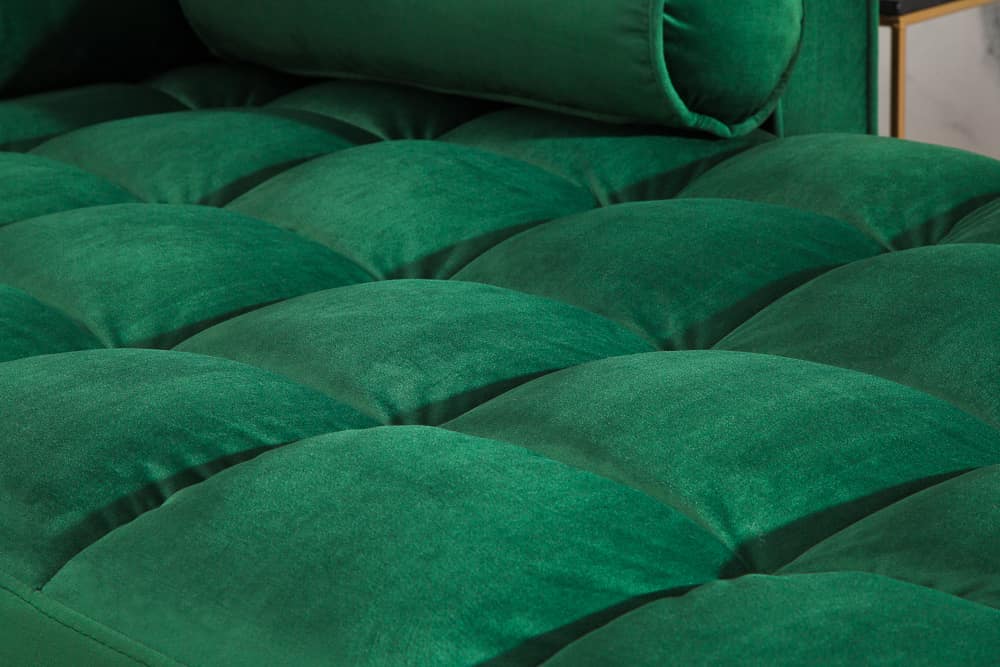 Elegantes Ecksofa COZY VELVET 260cm smaragdgrün Samt Federkern 3-Sitzer