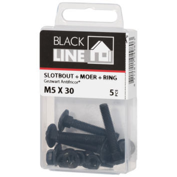 Blackline slotbout zwart M5x30 met moer en ring 5 stuks