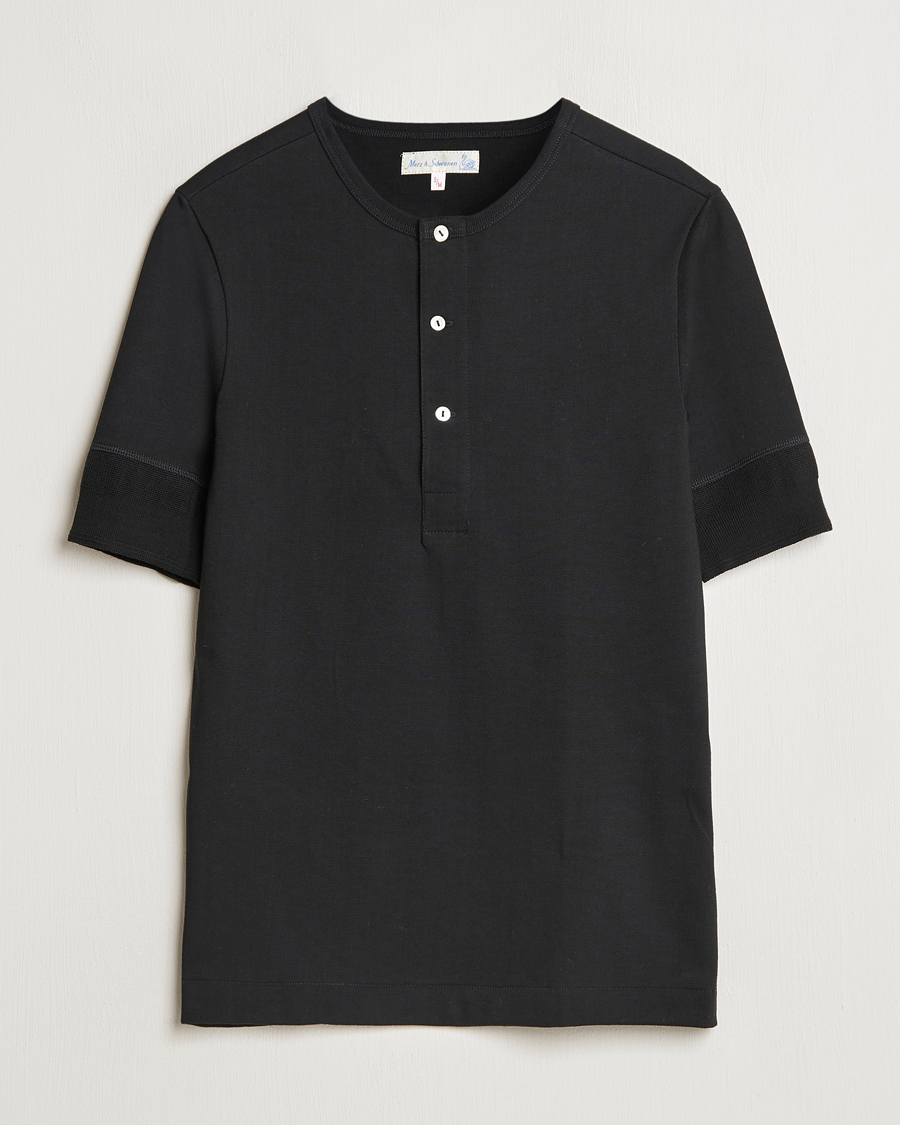 Merz b. Schwanen Short Sleeve Organic Cotton Henley Black