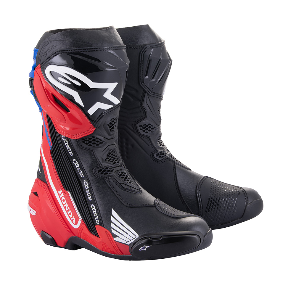 Alpinestars - Bottes Supertech R Honda Noir / Rouge fluo / Bleu
