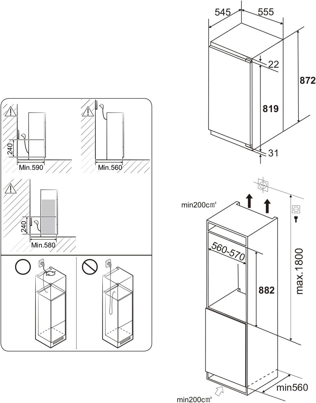 Einbaukühlschrank mit gefrierfach 88cm Einbau kühlschrank 118 L | ( 16L Gefrierfach + 102L Kühlschrank ) | Energieeffizient | Leise | 2 hat,1 schubladen | Einfach zu reinigen | Wechselbaren Türsc