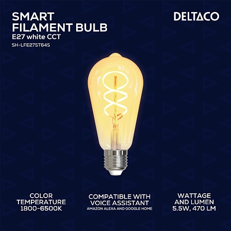 Deltaco Smart Filament LED-pære E27 - hvid