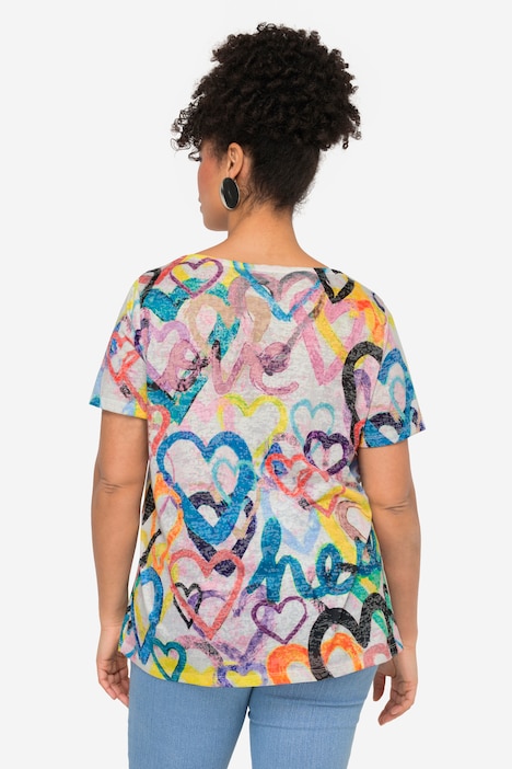 T-Shirt, Herzmuster, Rundhals, Halbarm