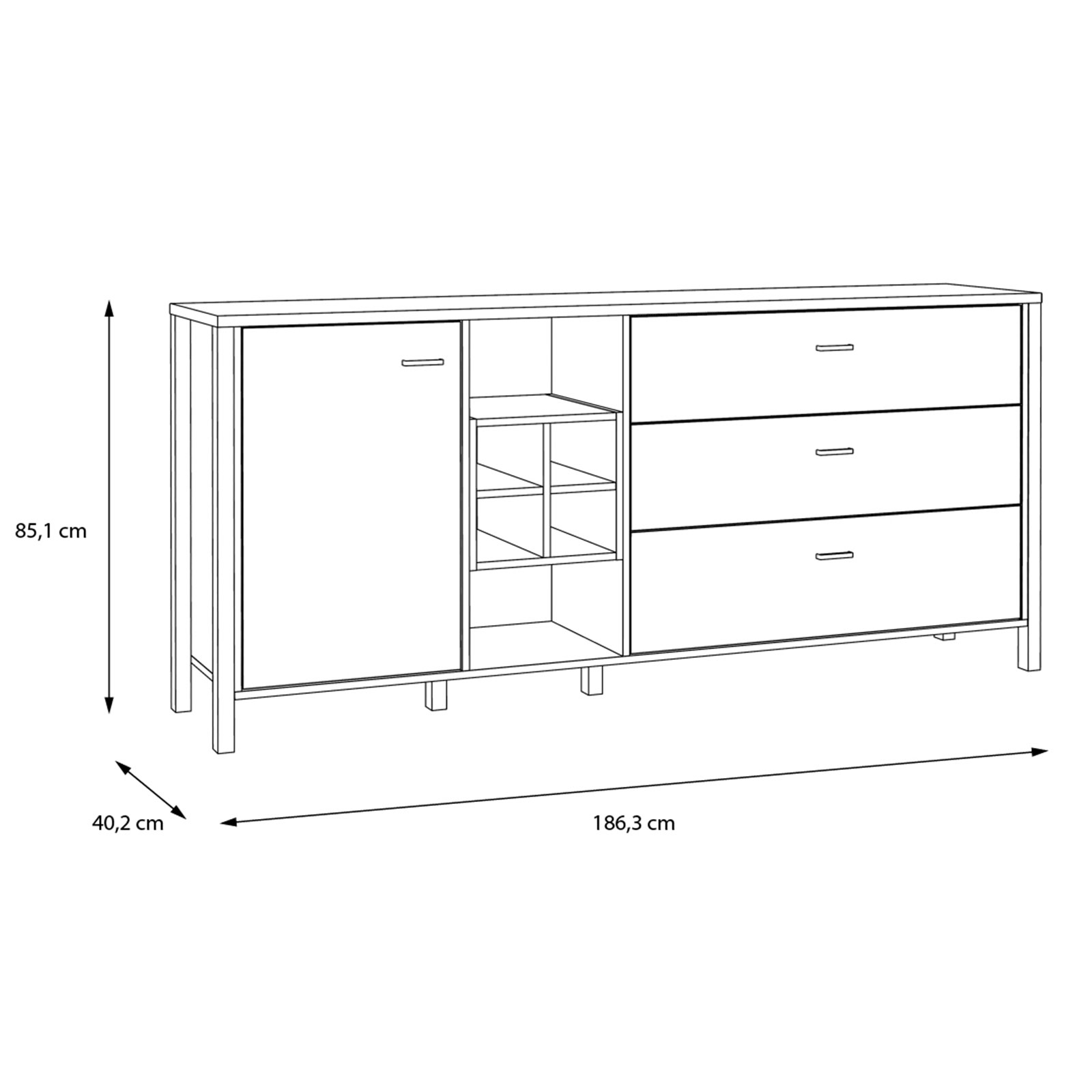 Sideboard - Riviera Eiche - schwarz - 186 cm breit