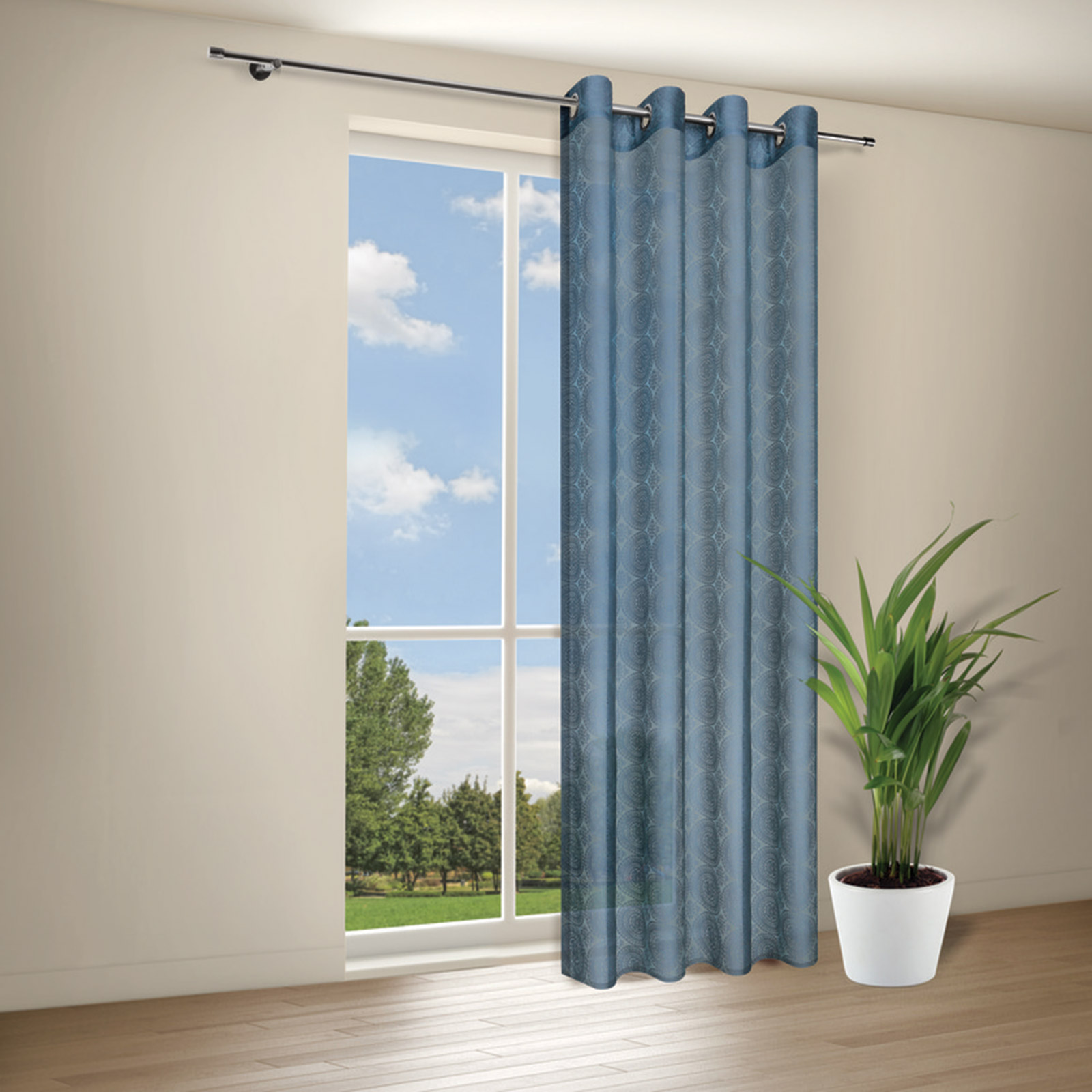 Ösenschal - blau - Ornamentkreise - 140x245 cm