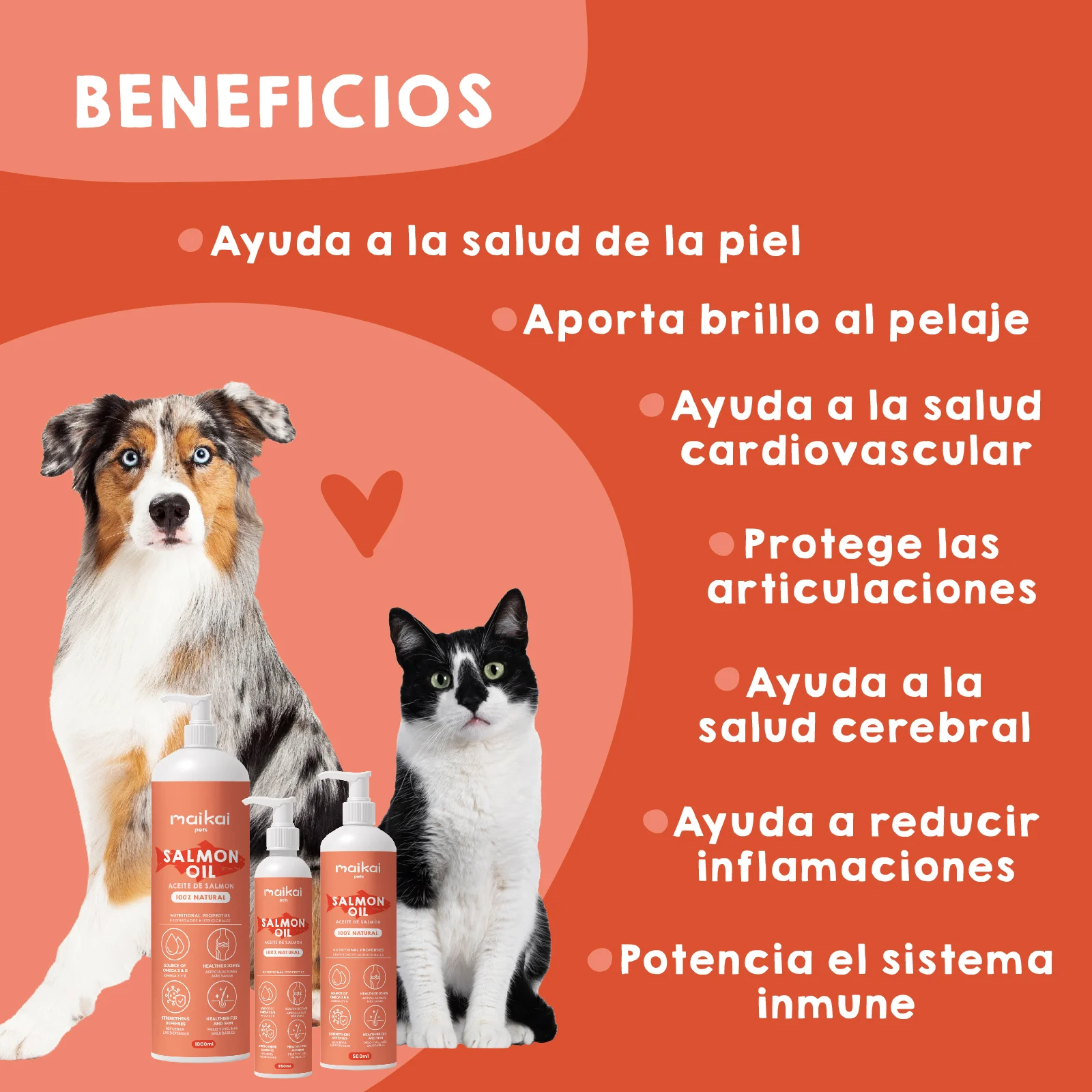 Óleo de salmão para cães e gatos. 1 litro. MAIKAI Pets. 100% natural.