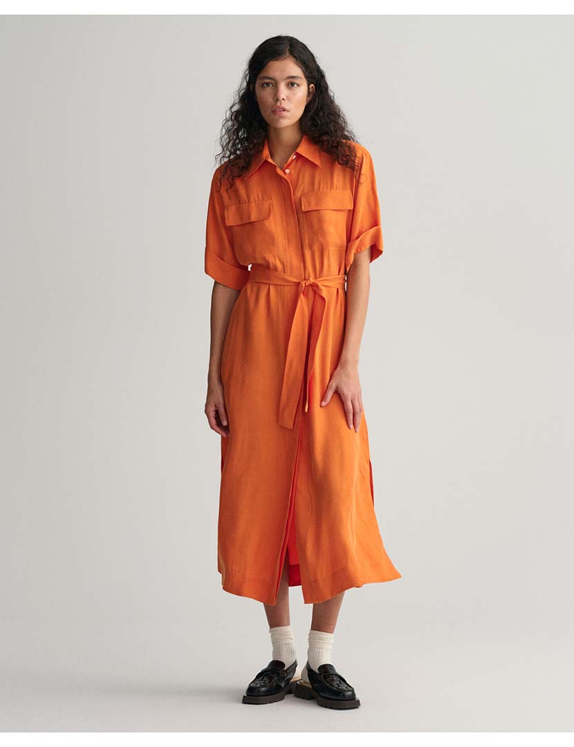 Orange Midi Dress in Linen