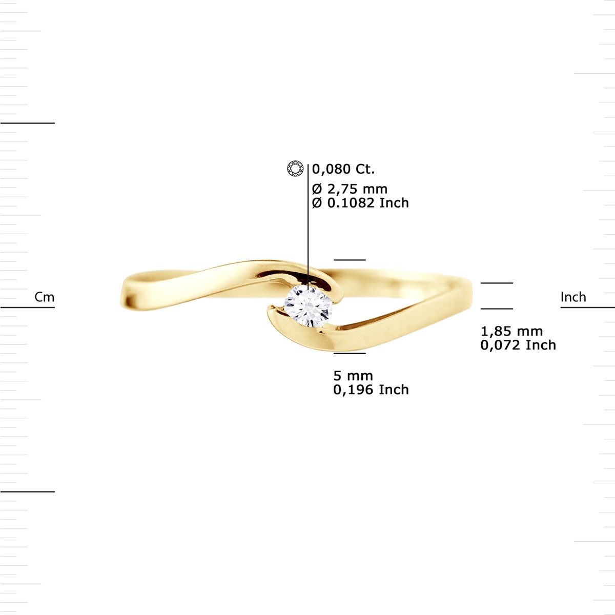 Solitaire Diamant 0,080 Cts Or Jaune 18 Carats