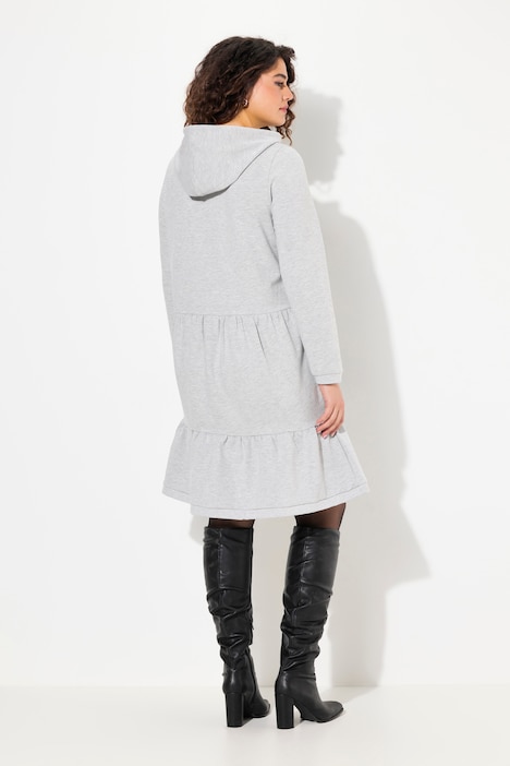 Sweatkleid, Kapuze, A-Linie, V-Ausschnitt, Langarm