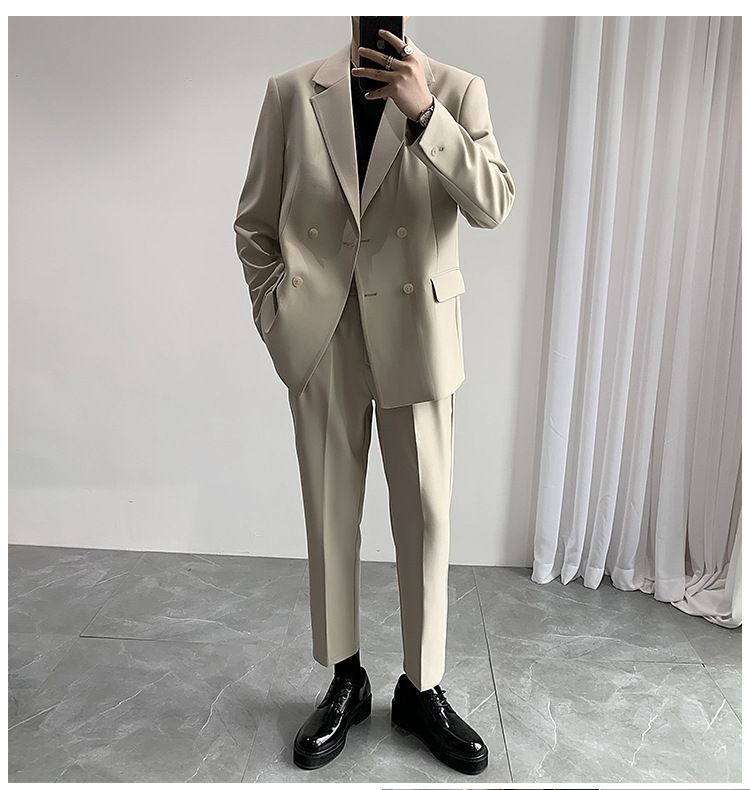 Lefitt - Set: Dubbelrijs blazer + Rechte broek