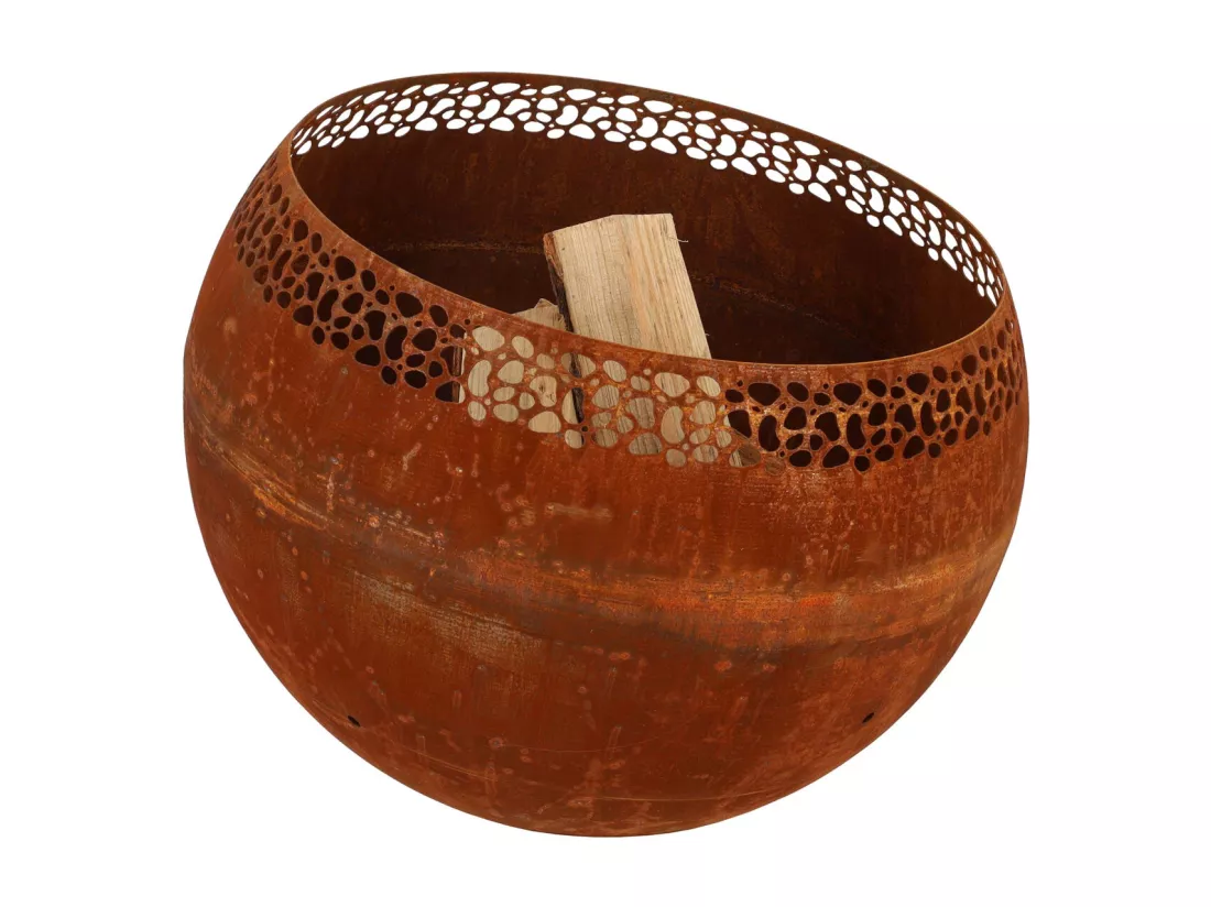 Brasero sphère design en métal Rouille - Ajouré pois