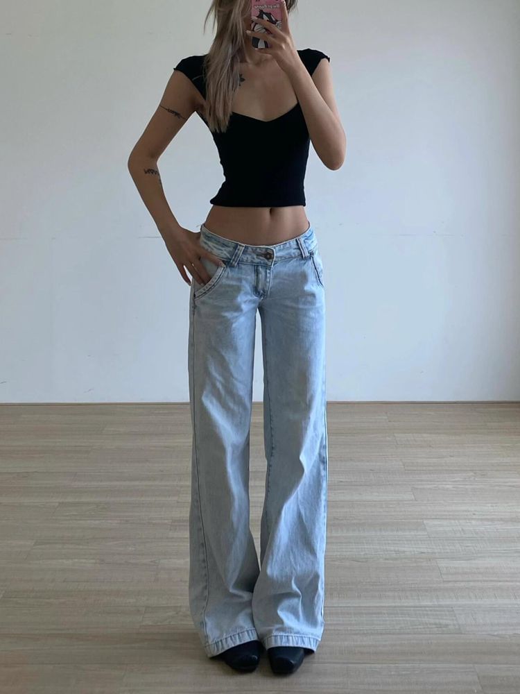 Coline - Lage taille gewassen losse jeans