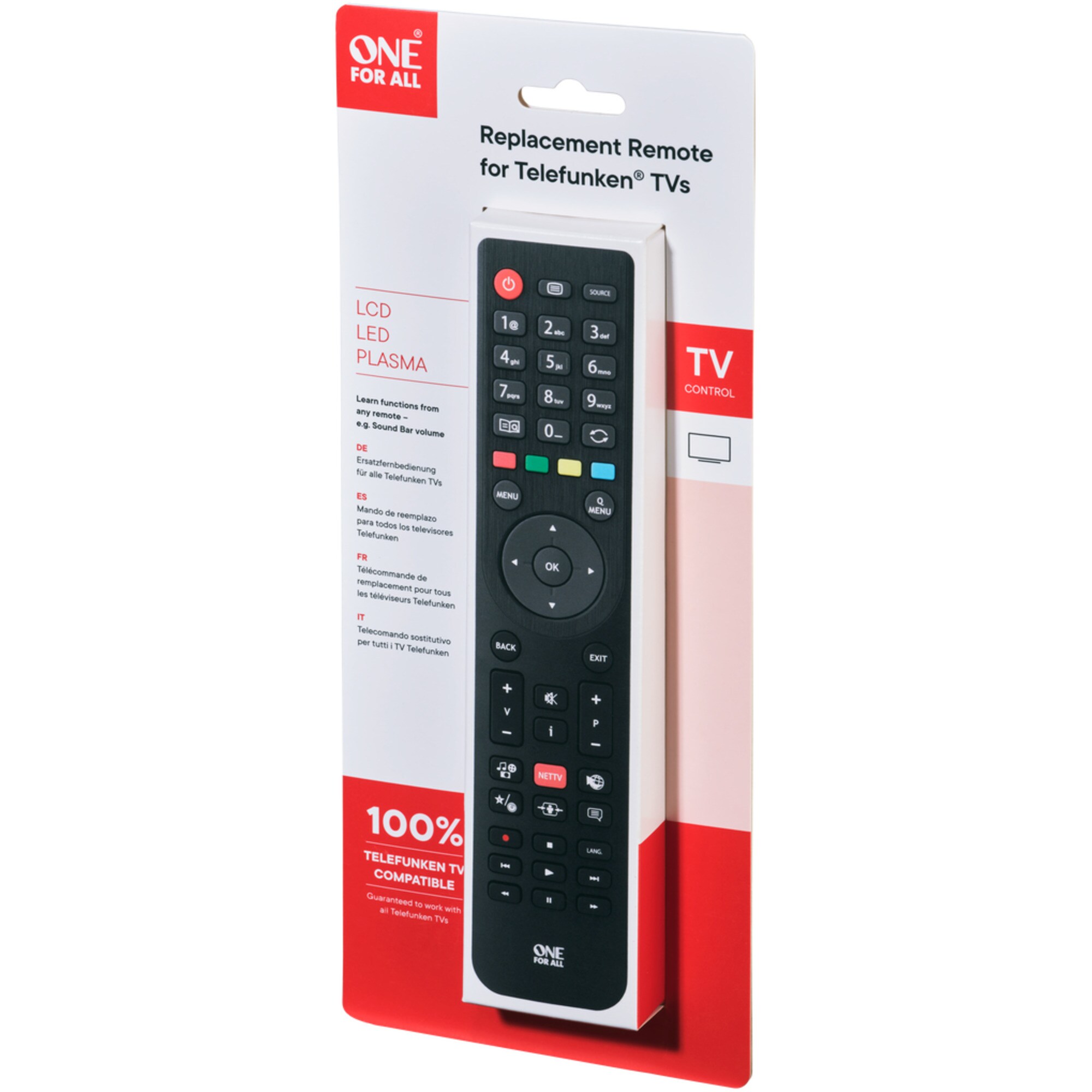 ONE FOR ALL Fernbedienung Telefunken TV Ersatzfernbedienung