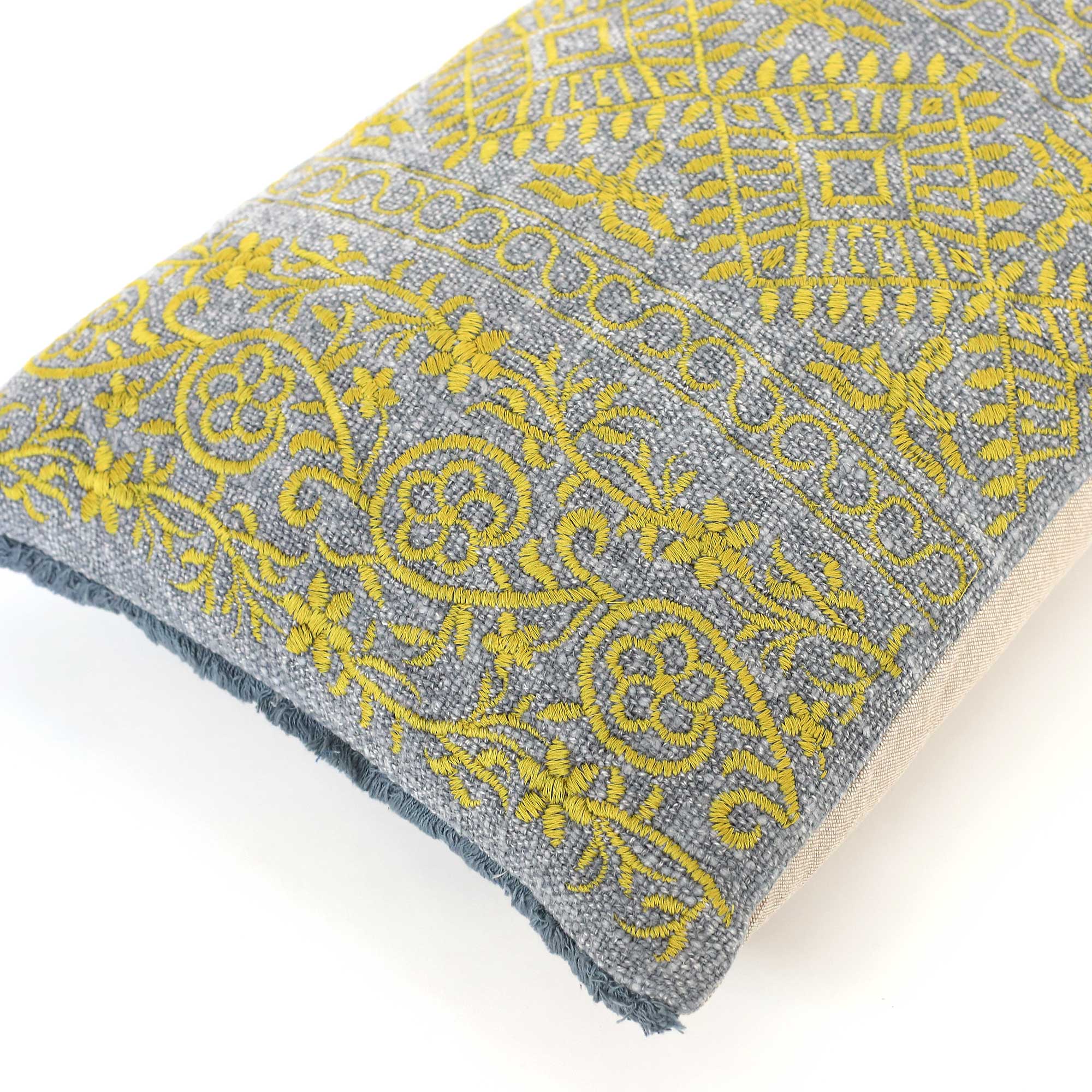 Kissen 'Kirana', grau, gelb, B 55 cm, H 35 cm von fischer's lagerhaus