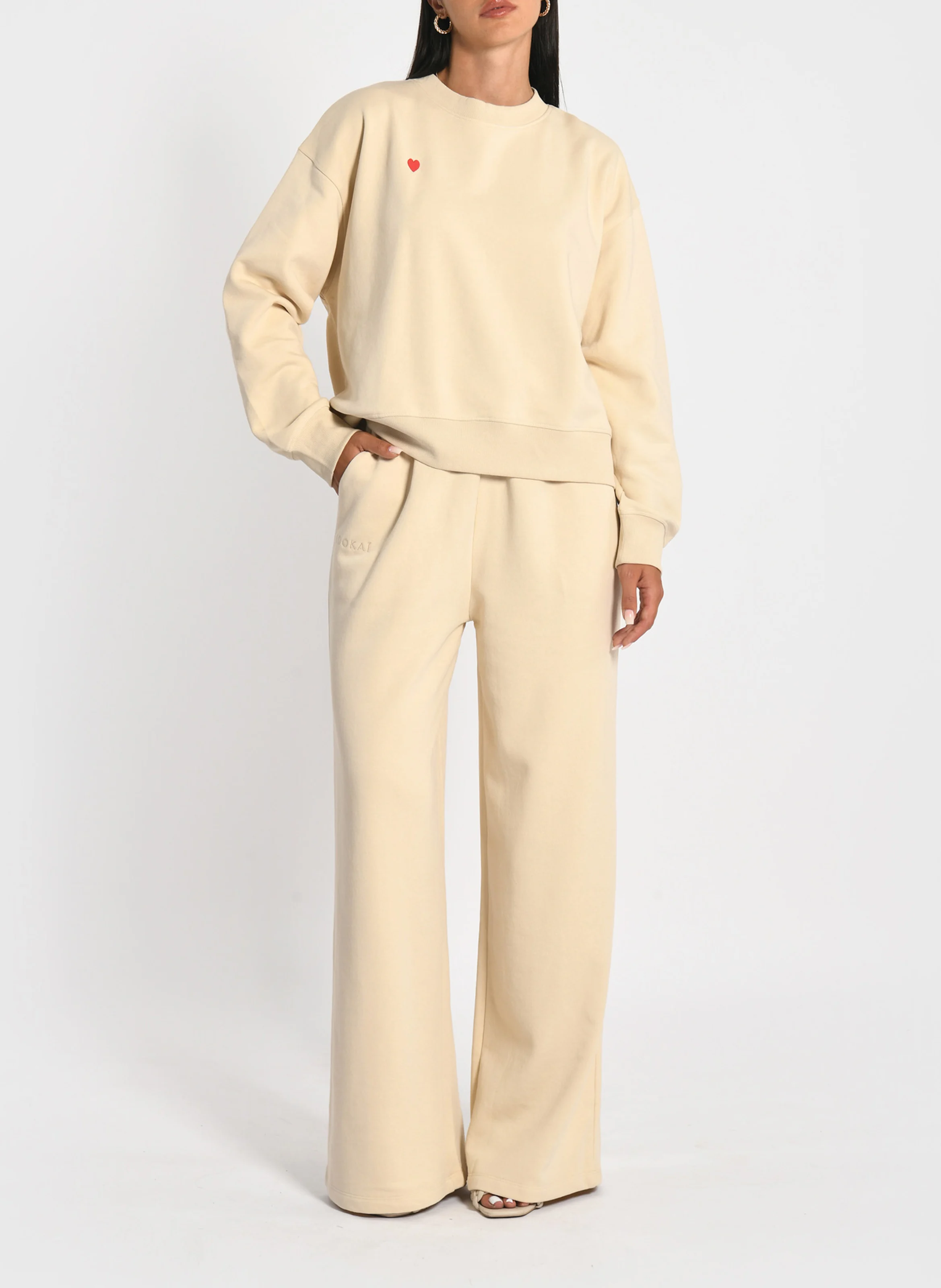 SUZY - Jogging large en coton mélangé | Beige