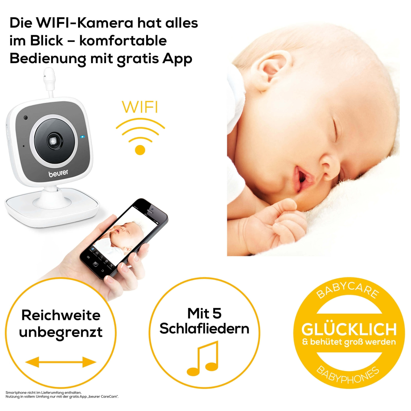 Baby Care Monitor BY 88 Smart Babyphone WLAN Kamera mit App Steuerung (95264) - Weiss