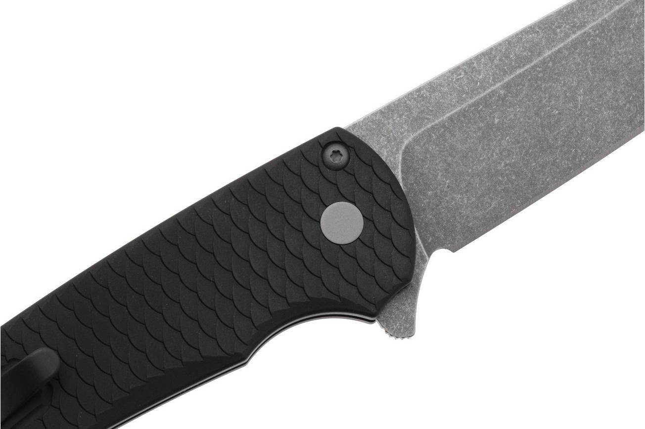 Pro-Tech Malibu 5435-AW, Black Acid Wash CPM MagnaCut Reverse Tanto, Black Aluminum Dragon Scale zakmes
