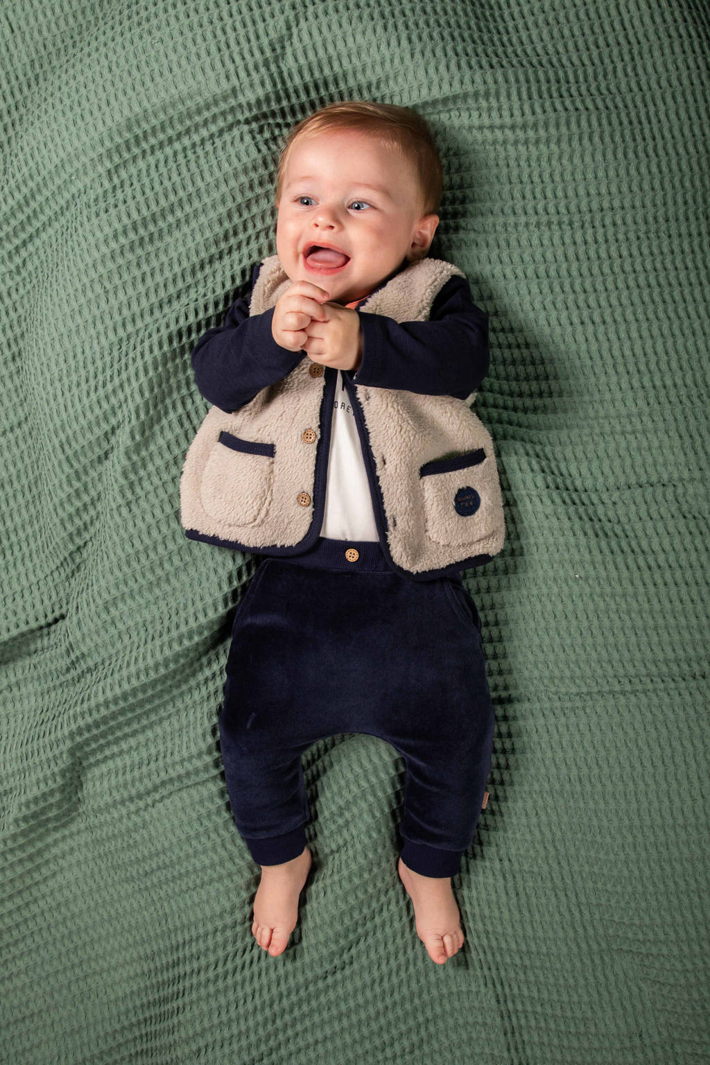 BESS baby gilet ecru/blauw