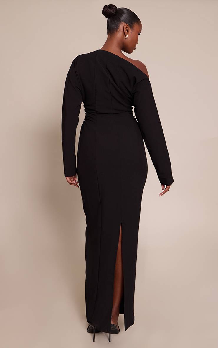 Noir Robe Maxi Plt Label À Taille Cintrée Avec Manches Chauve-souris Asymétriques