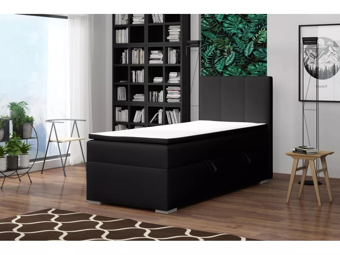 LIT SIMPLE avec tiroir de rangement et surmatelas, côté droit Monaco Mini 100x200 cm, Soft 11 (Noir)