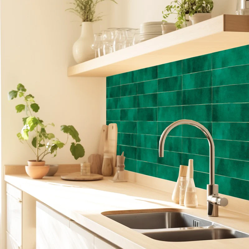 Crédence cuisine Crédence ALU L120xH 50cm - ZELLIGE VERT 99deco