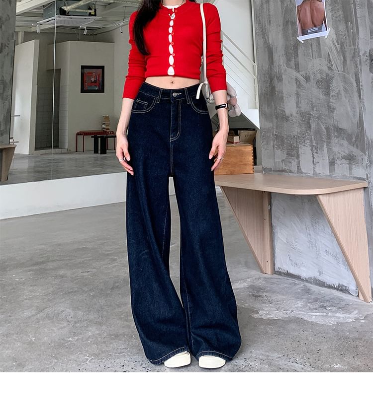 Horrysonie - Mid Rise Washed Wide Leg Jeans