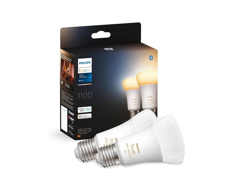 Philips Hue Leuchtmittel White Ambiance E27 Doppelpack 2 x Per Bluetooth steuerbares Hue E27-Leuchtmittel