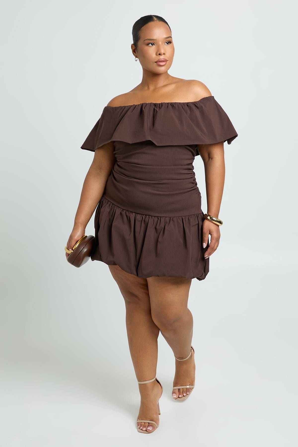 boohoo Robe Mini Bardot Boule Bouffante Plus