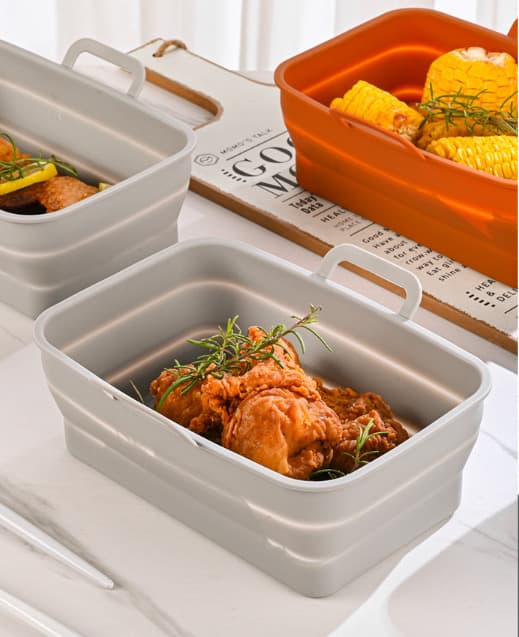 Sammenklappelig firkantet Air Fryer silikoneform 19,5x12,7x7 cm Grå