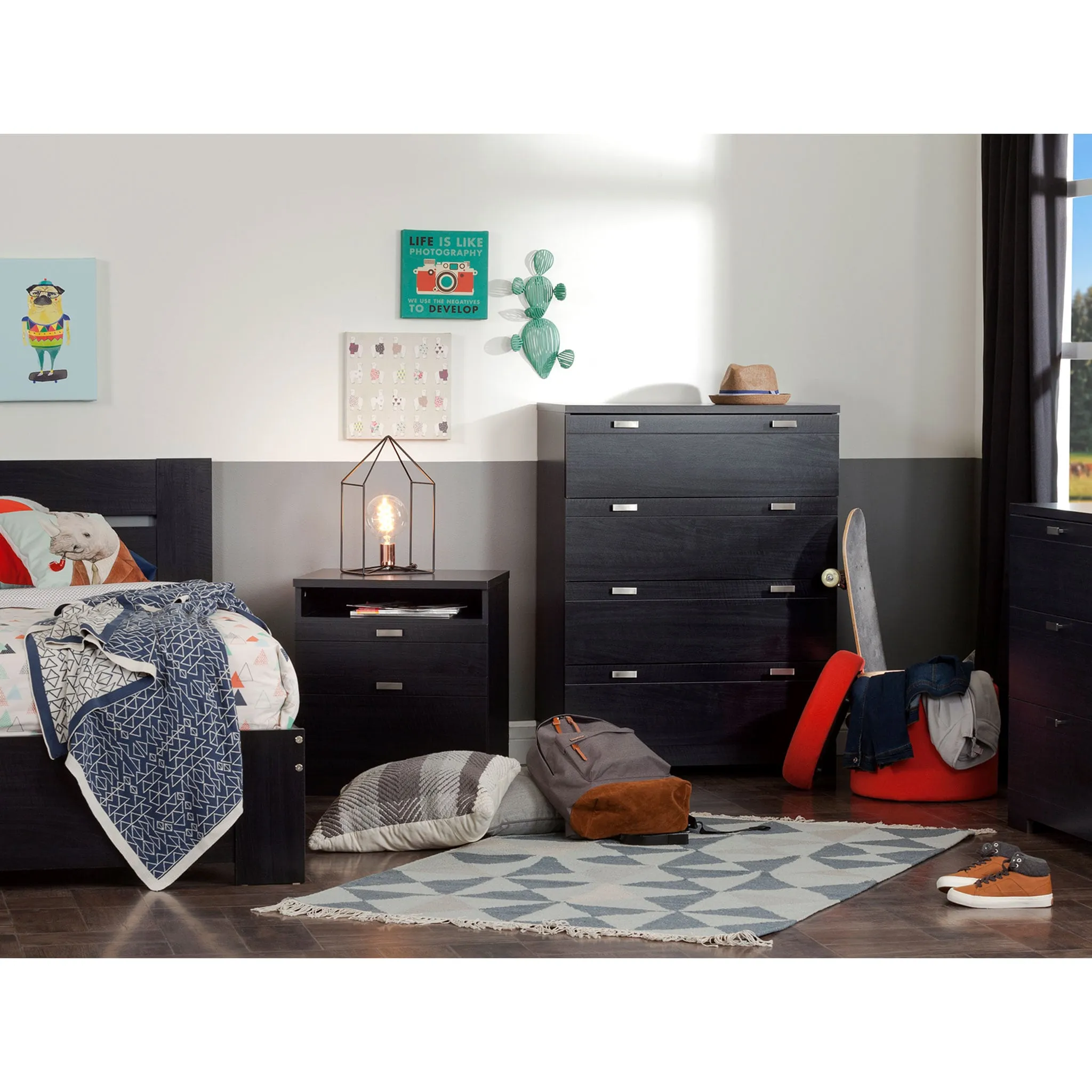 South Shore Commode 4 tiroirs - Reevo Chêne noir