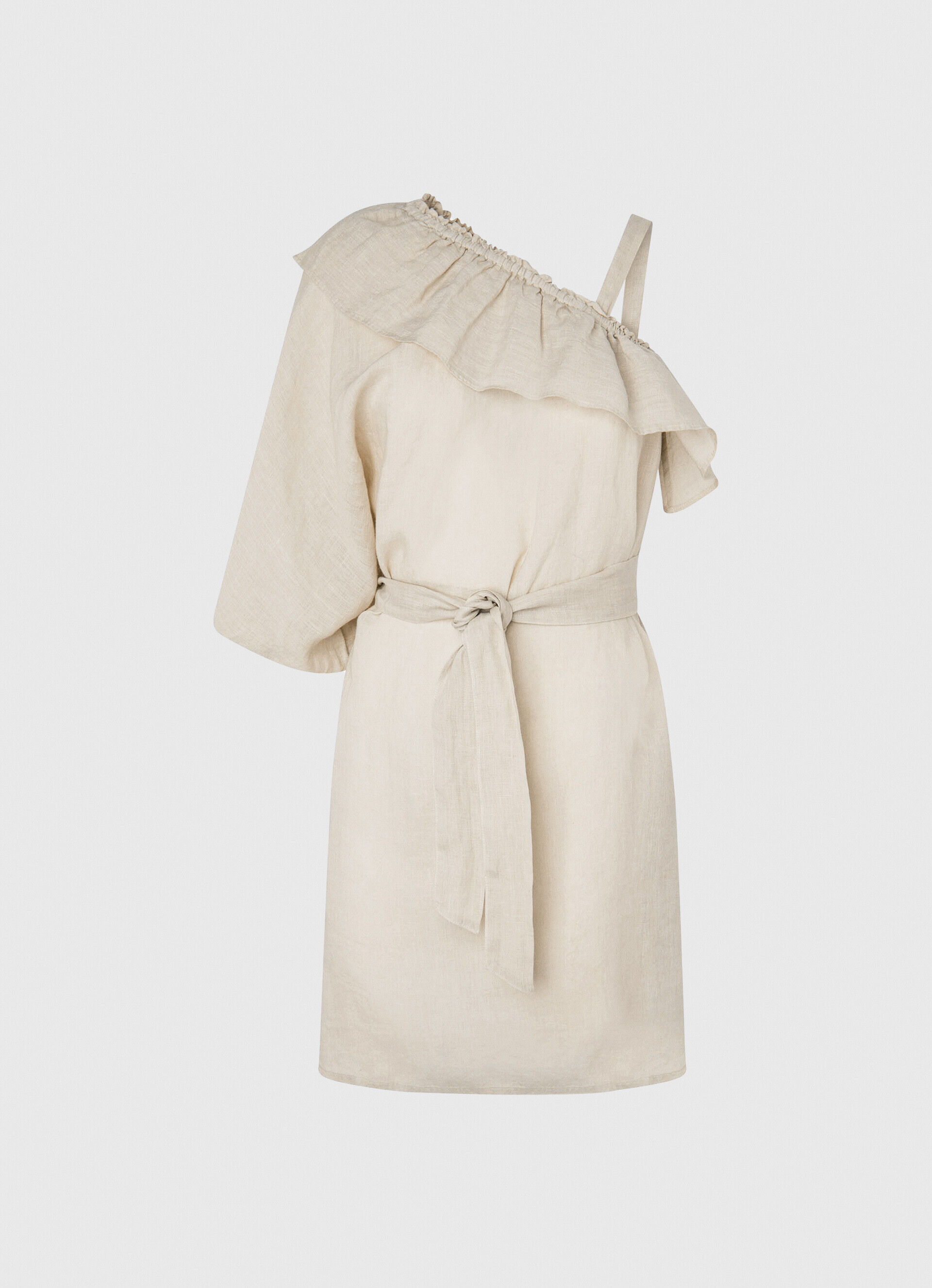 VESTIDO DE LINHO ASSIMÉTRICO - bege pedra