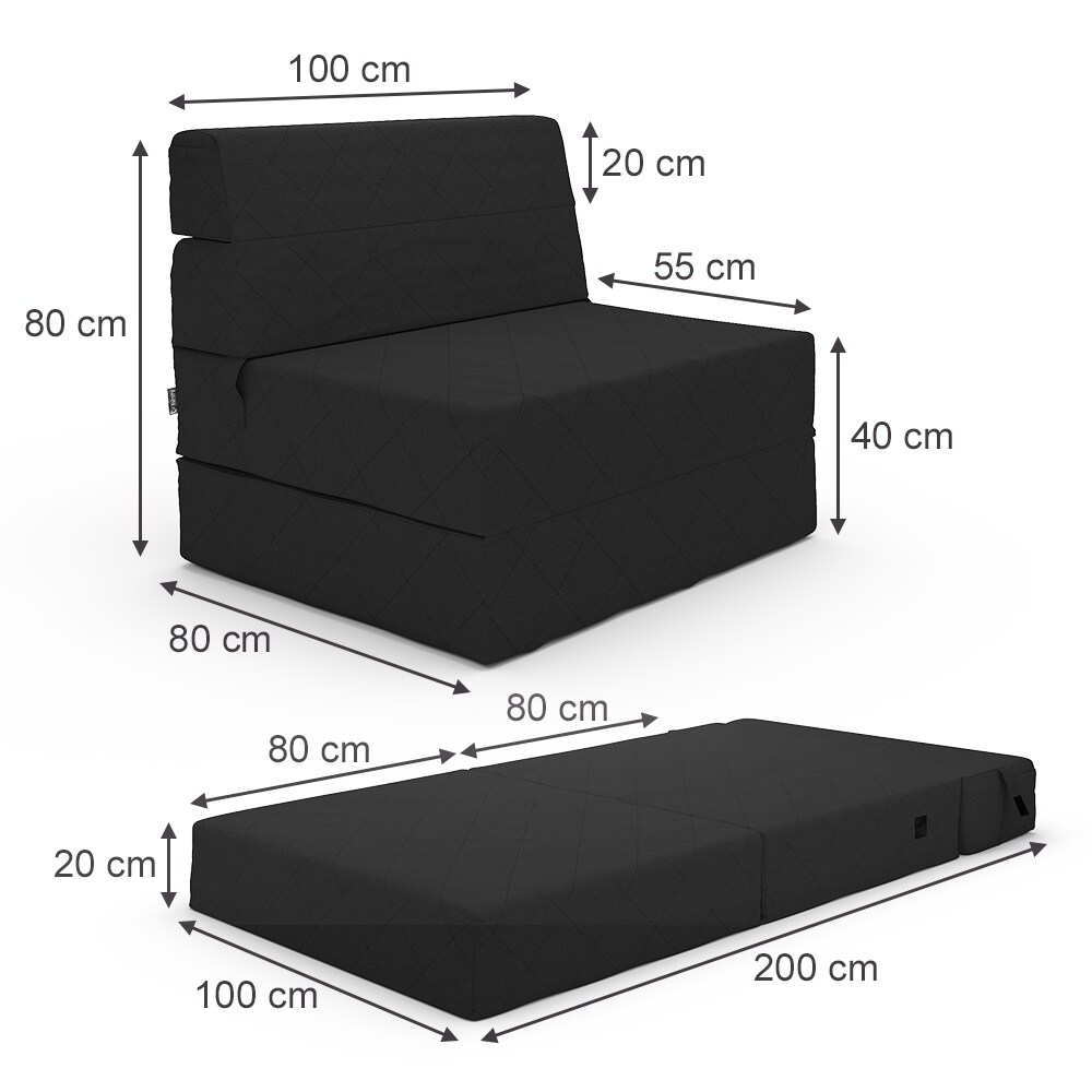 Vicco Sofa Lima Schwarz 100 cm mit Schlaffunktion