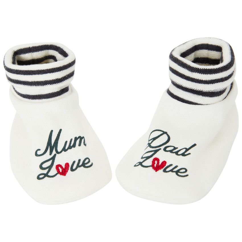 Chaussons Mum & Dad Love en interlock pour bébé - Ecru