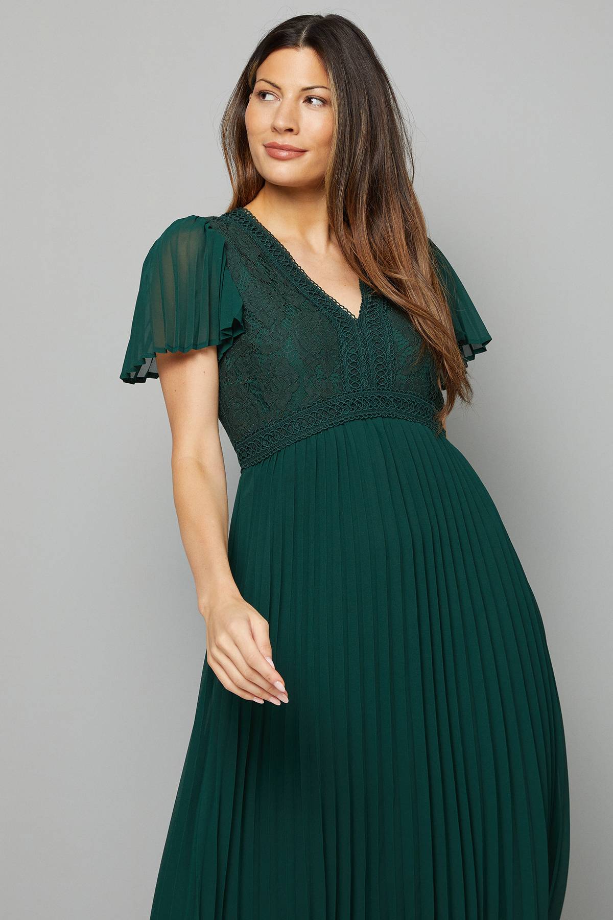 Wallis Robe Mi-Longue à Jupe Plissée en Dentelle