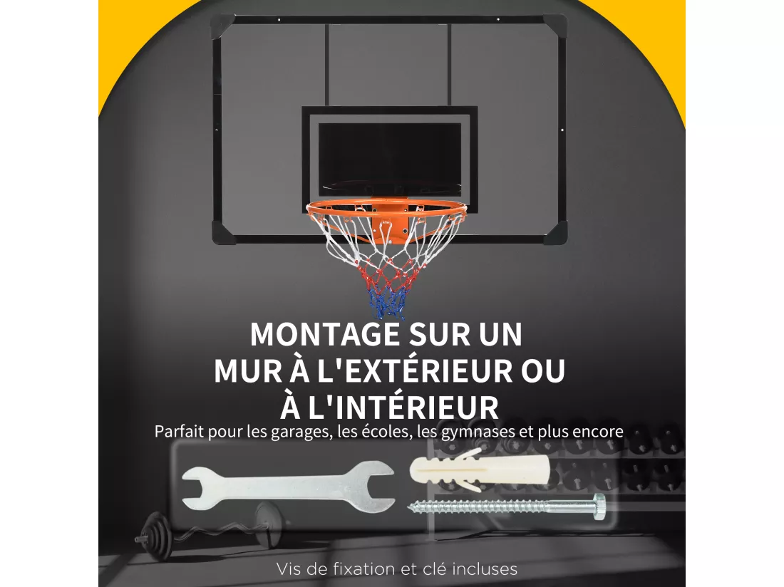 Panier de basketball mural - kit d'installation inclus - acier polycarbonate noir transparent