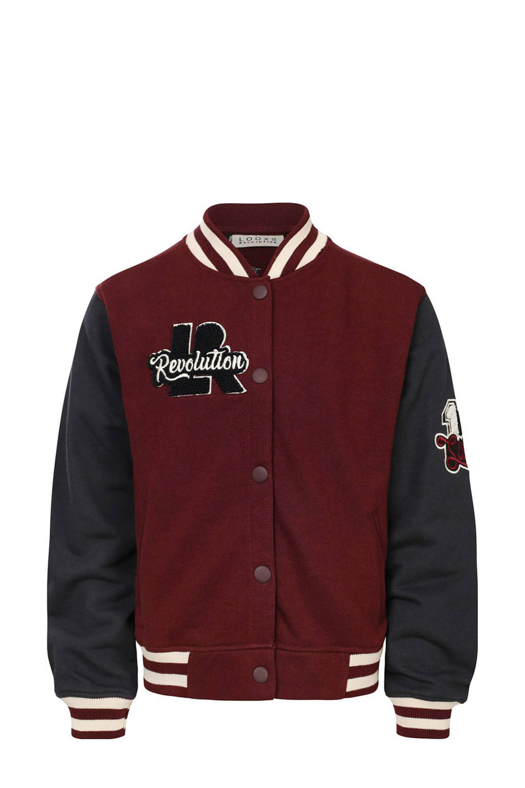 LOOXS baseball vest met borduursel wijnrood/donkerblauw
